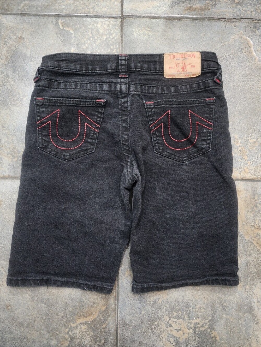 True Religion Boy's 14 30" Waist Geno Relaxed Fit Black Denim Jorts Shorts
